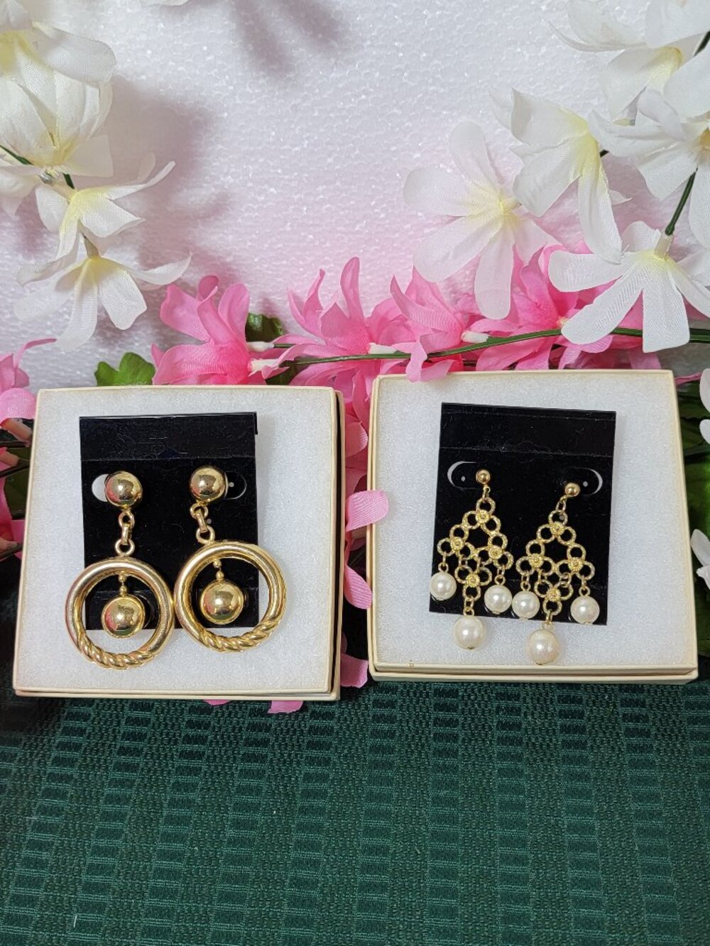 Vintage Gold Metal Dangle Earrings for Pierced Ears 2 Pair